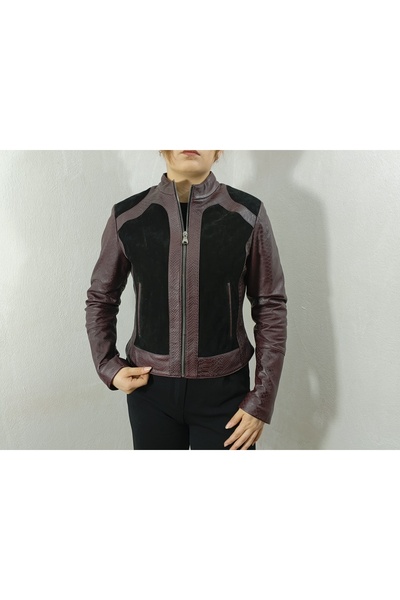 hoaryage Genuine Lambskin Soft Leather, Snake Print Pattern Leather Coat Blaz...