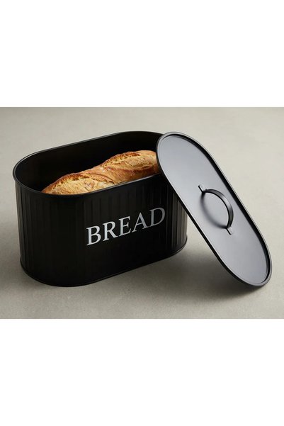 hemlife Metal Kapaklı Lüx Modern Büyük Boy Metal Ekmeklik, Siyah Ekmek Kutusu Sepeti 32 cm