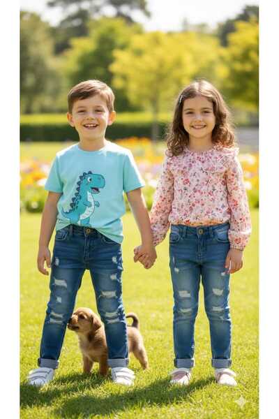 Kuzeyi Butik Unisex Children's Full Lycra Ripped Jeans