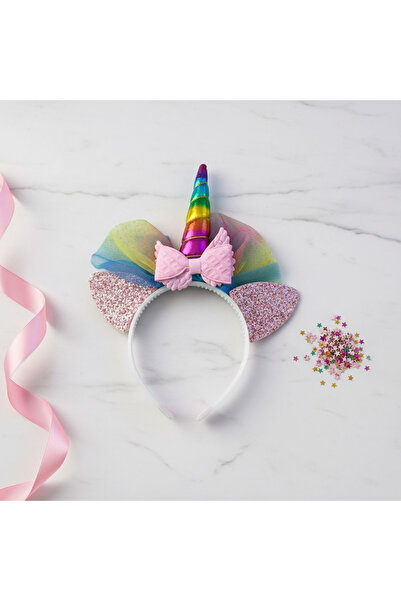 BTRENDY Kız çocuk unicorn boynuzlu karışık renkli sevimli taç