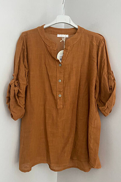 AYASOFYA OTANTIK Γυναικεία Ιταλική Μπλούζα με Κουμπιά Καπουτσίνο και Λεπτομερ...