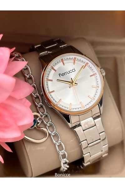 Ferrucci Ferucci Çelik Kordon Gümüş Kol Saati Bileklik Hediyeli