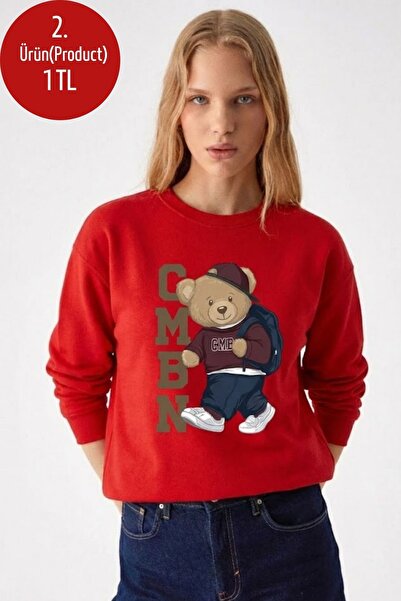 COMBİNE MİCHAİL Hanorac roșu cu imprimeu CMBN Teddy Bear pentru femei