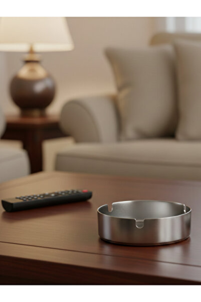 mucit home Ασημί Χρώμα Στρογγυλό Ατσάλινο Τασάκι 10 εκ.