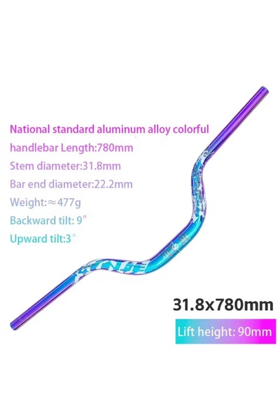 ROBESBON Lunje 90 Rise Eğimli Rainbow 780 mm Alüminyum Bisiklet Gidonu, 31.8 mm