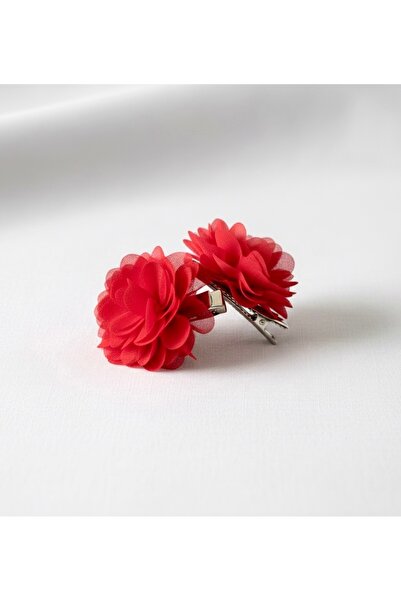 BTRENDY Kız çocuk çiçekli dolgun 2’li klips toka kırmızı