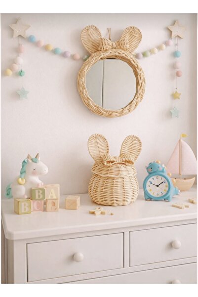 Ebruli Rattan 2'li fiyonk ayna sepet