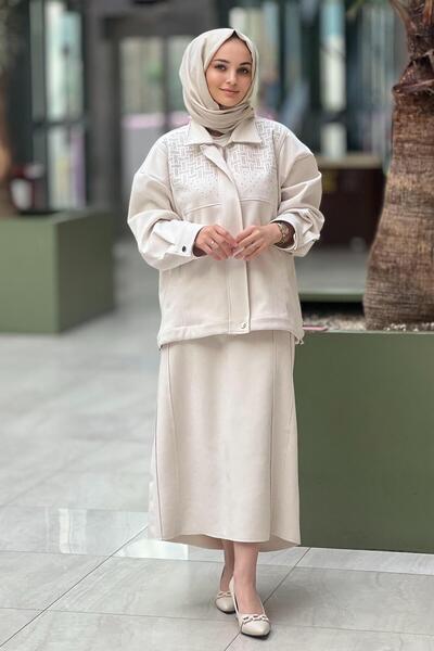 Ghisa Ceketi Taş Detaylı Nubuk Etekli Takım