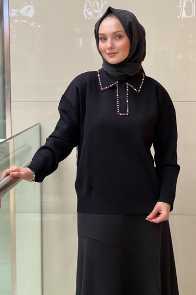 Ghisa Guler de cămașă cu guler colorat din tricot cu pietre