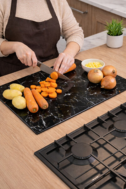 Decorita زجاج تحضير الموقد الجانبي| مظهر الرخام الأسود| 40 سم × 60 سم