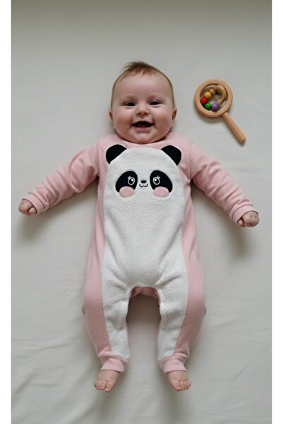 Miniworld Kız Bebek Pembe Panda Nakışlı Patiksiz Tulum | Kız Bebek Tulum