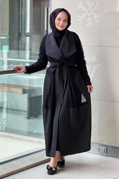 Nurcan Çetin قبعة بحزام شبكي وياقة واسعة