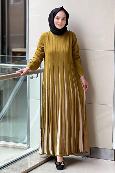 Mahal Tığ Triko Etekleri Renk Geçişli Merserize Elbise