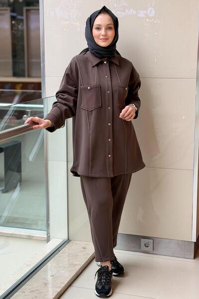 Ghisa İnce Zincir Detaylı Cepli Kap Pantolon Modal Takım