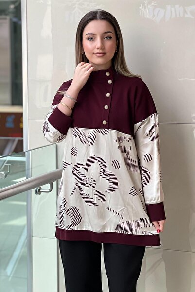 Ghisa Tricotaj Tunica cu model din satin combinat