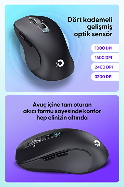 Daxi MX700 Elite Pro Kablosuz Bluetooth Mouse, 3200 DPI, FlyingWheel Kaydırma Tekerleği