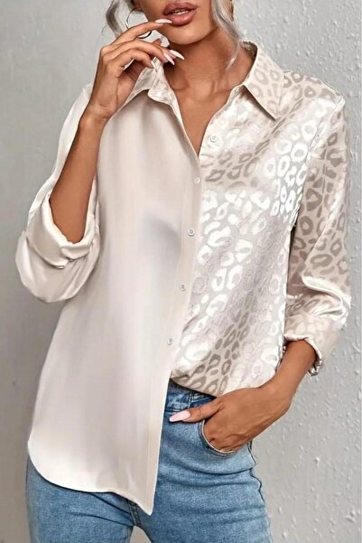 Mahal Casual Leopard Patchwork Satin Shirt
