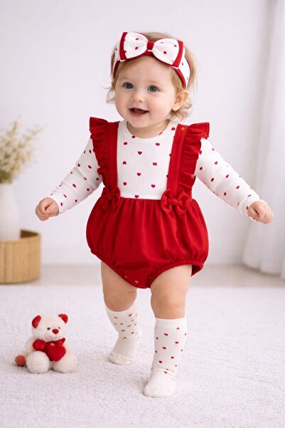 Minytrendy بدلة رومبير للفتيات الصغيرات مكونة من 3 قطع بنمط قلب لحديثي الولاد...