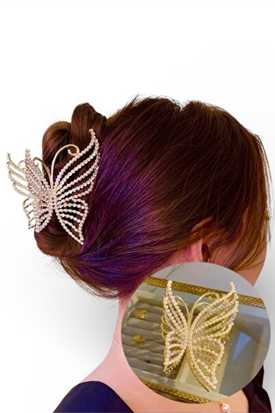 SHEKER HOME Μεγάλη μεταλλική πόρπη με πέτρες και πέρλες σε σχήμα πεταλούδας -...