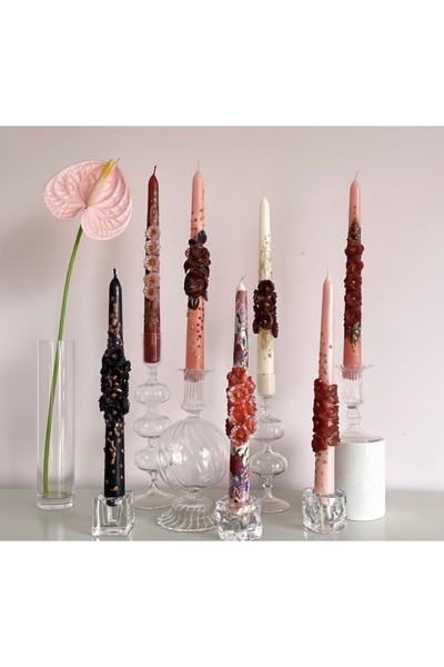 inrobert Shamsan El Yapımı Çiçekli Dekoratif Şamdan Mum Seti – 7’li Özel Tasa...
