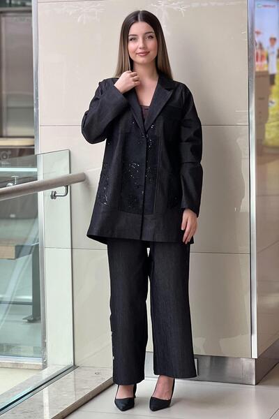 Ghisa Sequin Detailed Jacket Pants Jeans Set