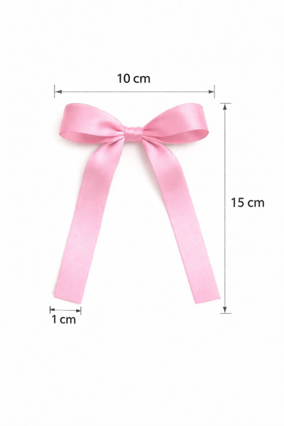 edalle 10 Adet (10mm) Uzun Pembe Saten Hazır Fiyonk | Doğum Günü, Pasta Süsleme, Duvar, Konsept Fiyonk Saten