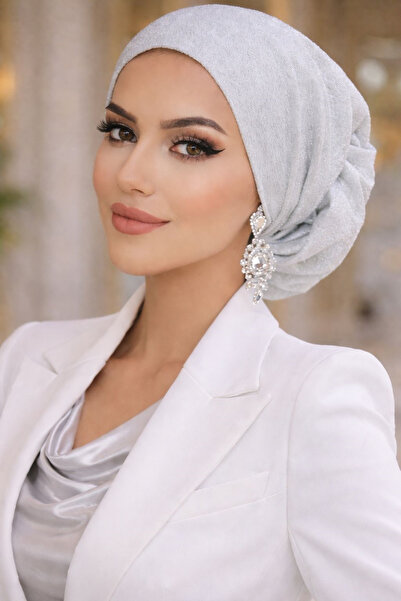 Aişe tesettür Ασημί έγχρωμο τουρμπάνι