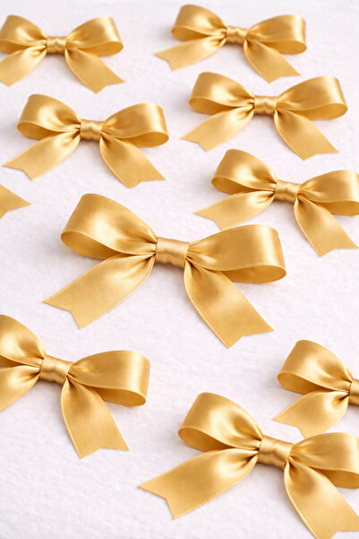 edalle 50 Adet Gold Saten Hazır Fiyonk Küçük 10mm El Yapımı