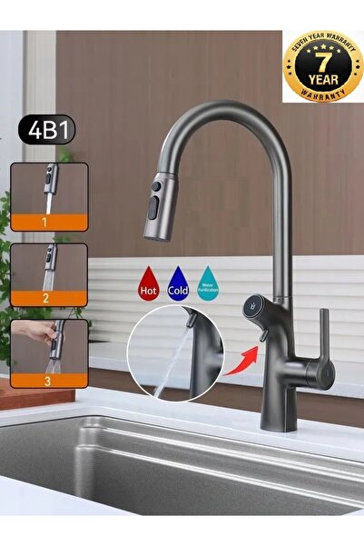 OEM Mutfak Evye Bataryası Bas Çek Su Arıtma Çıkışlı 3 Fonksiyon Fiskiye Spira...