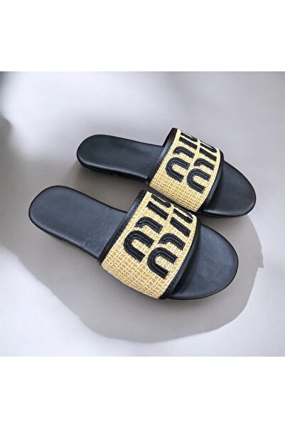 YNS STORE Yns Slippers Straw Black