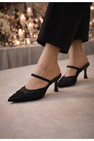 guijarro Women's Brown Embroidered Bead Detailed Mesh Stylish Shoes 7.5cm Mes...