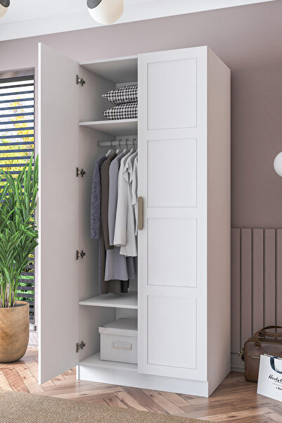 Rani Mobilya Rani BA189 Membran Kapaklı Gardırop 2 Raflı 2 Kapaklı Elbise Dol...