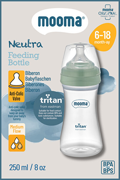 MOOMA زجاجة رضاعة نيوترا المضادة للمغص من مادة التريتان، سعة 250 مل، للأطفال ...