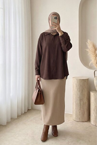 HİJABAYA Oval Kesim Tensel Cupra Gömlek