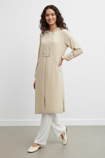 Puane Hanorac cu glugă și detaliu elastic, model lung -15254 - STONE