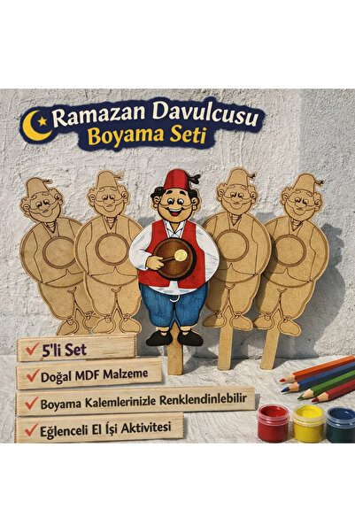 TOTTERİQ Ramazan Davulcusu Boyama Seti 5’li – Ahşap MDF Boyanabilir Ramazan E...