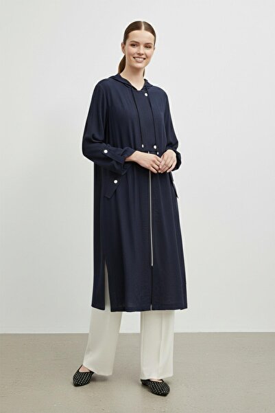 Puane Hanorac cu glugă și detaliu elastic, model lung - 15254 - NAVY