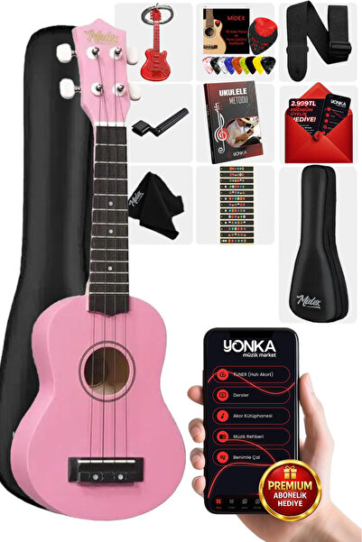 Midex Розово сопраново укулеле - Ukx-901pk, метод перце за китара с чанта за ...