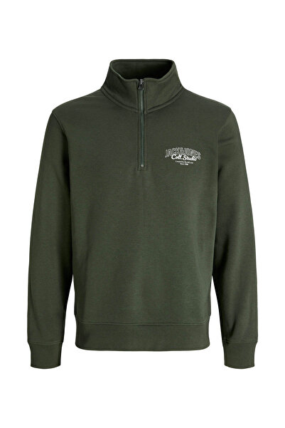 Jack & Jones JJMAKOTO HALFZIP SWEAT Haki Erkek Sweatshirt