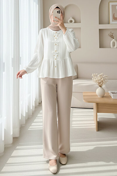 HİJABAYA Блуза с панделка отпред, копчета и еластични ръкави