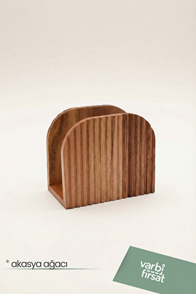 Varbifırsat Natural Acacia Wood Rustic Napkin Holder