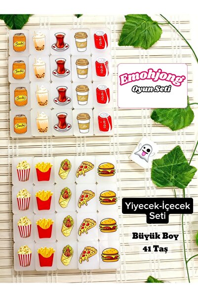 Emohjong Tiktok Fenomen Masa Oyunu Mahjong Taş Eşleştirme - Yiyecek İçecek Seti