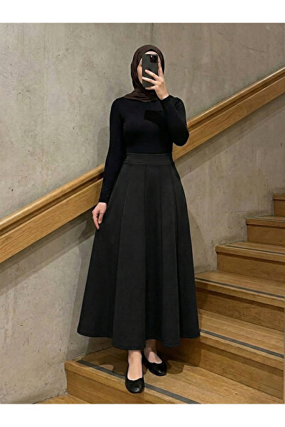Lunsera Store Çıma Detailed Segmented Skirt-Black