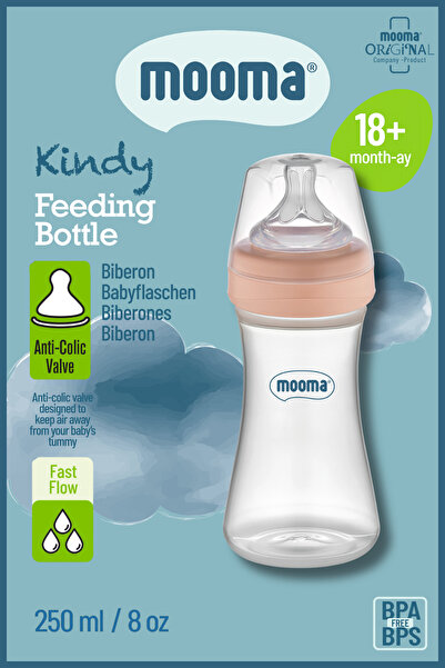 MOOMA زجاجة أطفال كيندي مضادة للمغص 250 مل 18 شهرًا (تدفق سريع) - روزة عتيقة