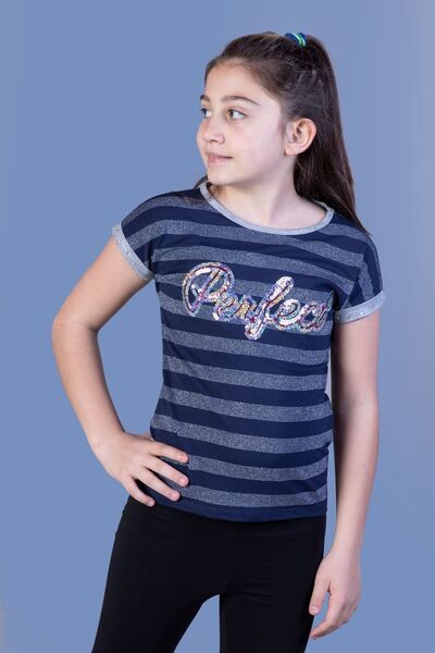 Toontoy Κοριτσίστικο μπλουζάκι με στάμπα, κοντό μανίκι και ρίγες