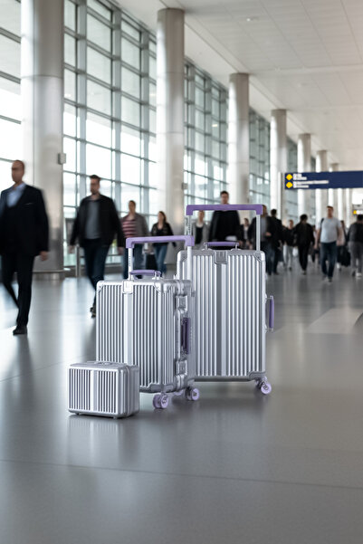 Zeplin Boxy PC Policarbon 3'lü Valiz Seti (Kabin Orta ve Makyaj) Silver-Mor