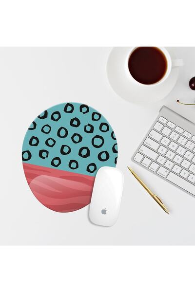Özer Store Pembe Mavi Desenli Bilek Destekli Oval Mouse Pad