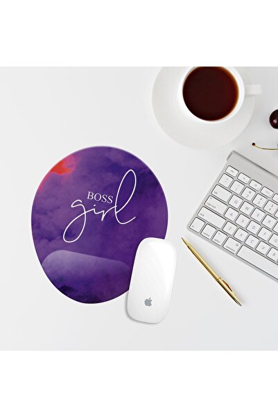 Özer Store Mor Girl Boss Yazılı Bilek Destekli Oval Mouse Altlığı