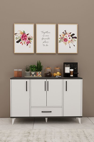 Mirobi Nedudo Kahve Köşesi Çok Amaçlı Dolap 4 Kapaklı 1 Çekmeceli Kiler Mutfa...