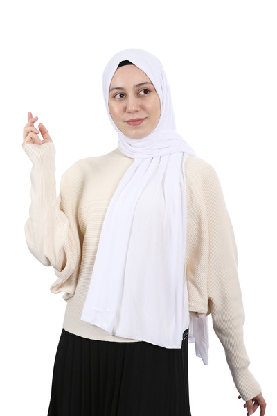 Altobeh شال حجاب من القطن الممشط بلون أبيض عادي